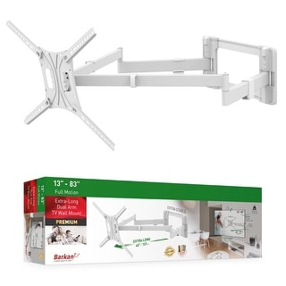 40" Long White TV Wall Mount, 13 - 80 inch Dual Arm Full Motion
